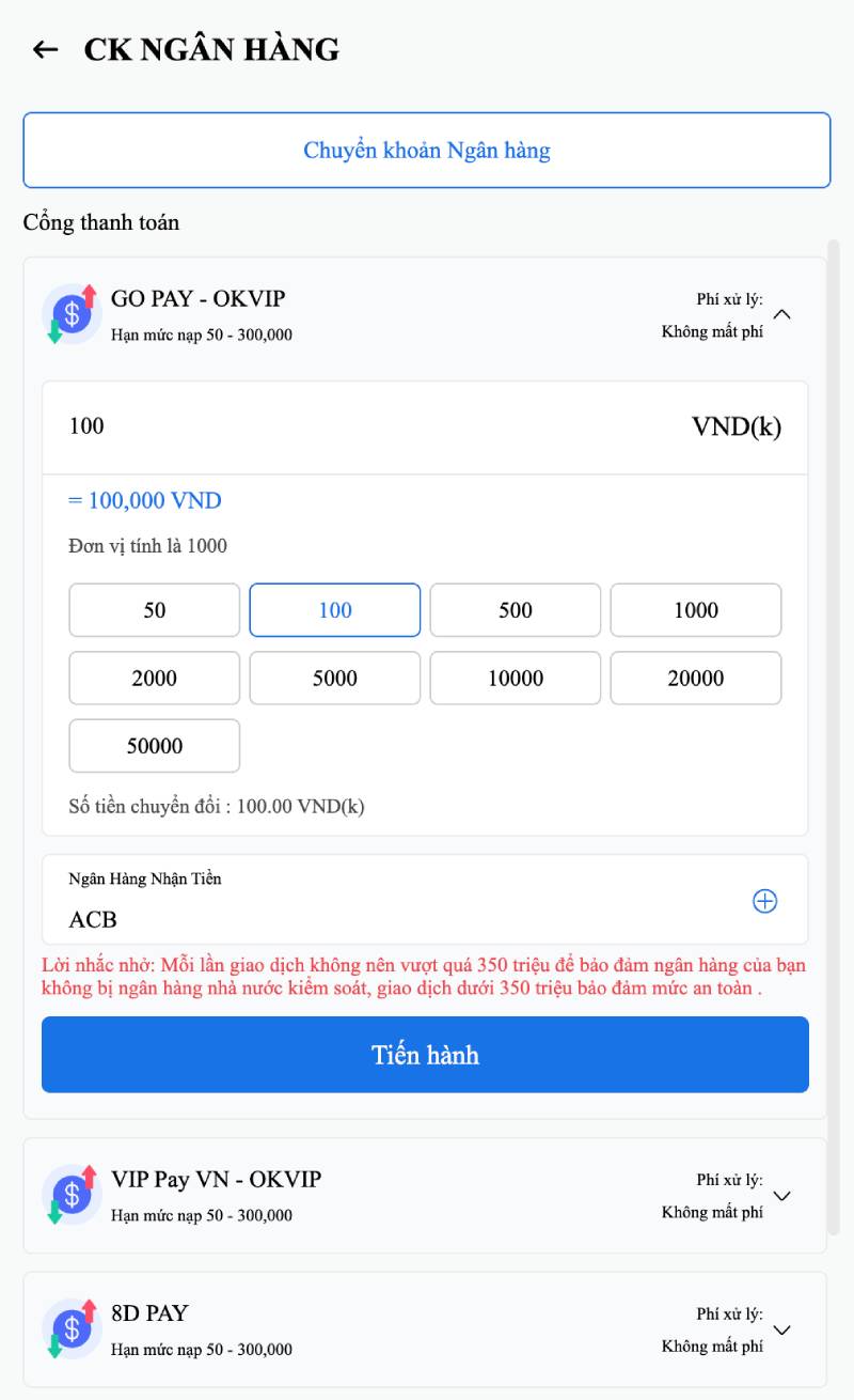 Hướng Dẫn Chi Tiết Nạp Tiền 78Win Bằng Nhiều Phương Thức 2 Chuyển khoản ngân hàng (Internet Banking)