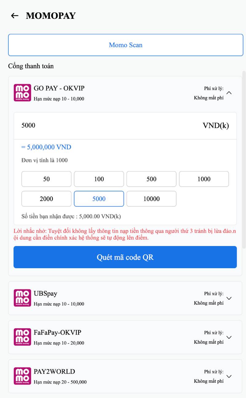 Hướng Dẫn Chi Tiết Nạp Tiền 78Win Bằng Nhiều Phương Thức 3 Ví điện tử (Momo, ZaloPay, ViettelPay)